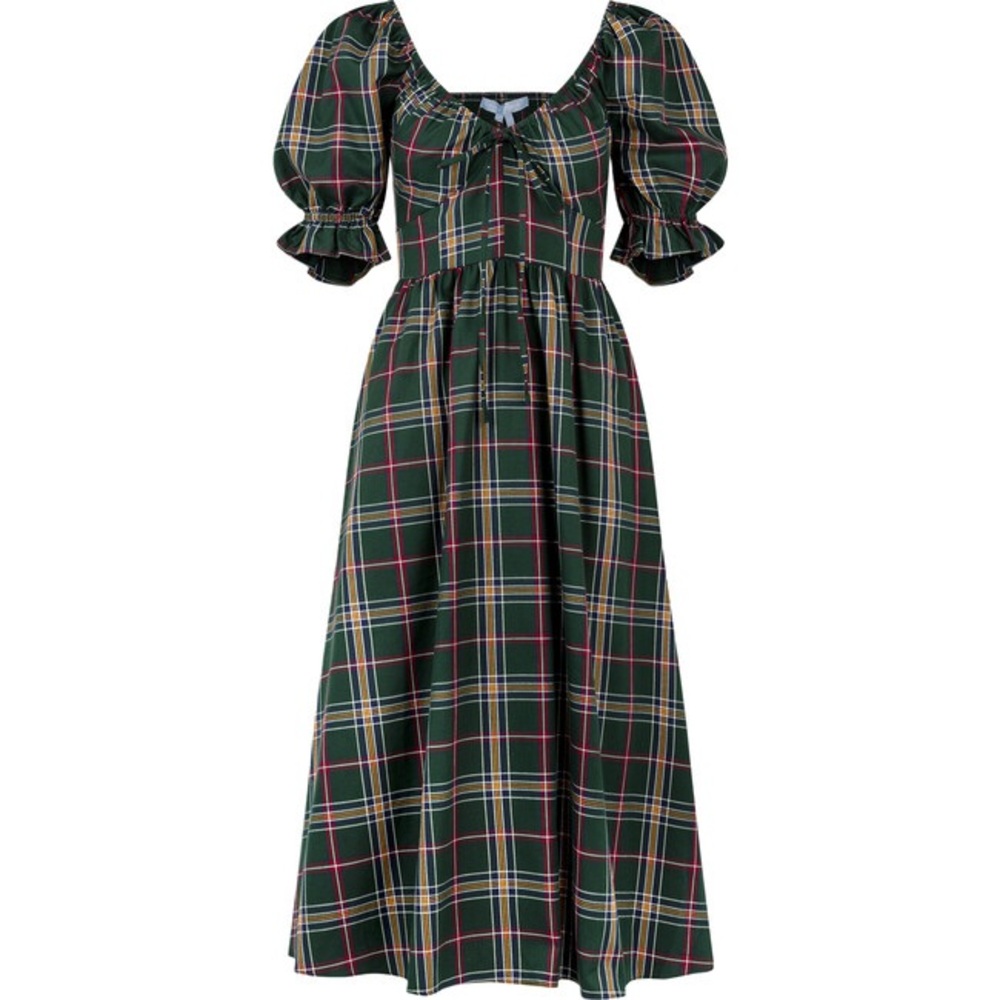 Plaid Midi Dress - Green and Pink